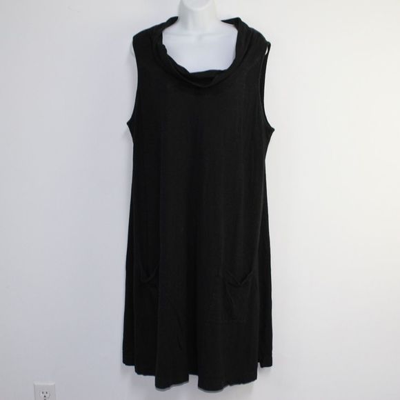 Eileen Fisher black slub knit two pocket dress XL - Picture 2 of 11